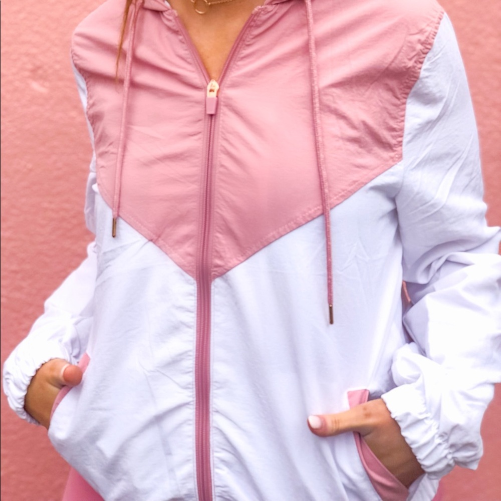 Pink and white windbreaker